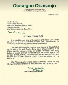 OBJ condolence letter