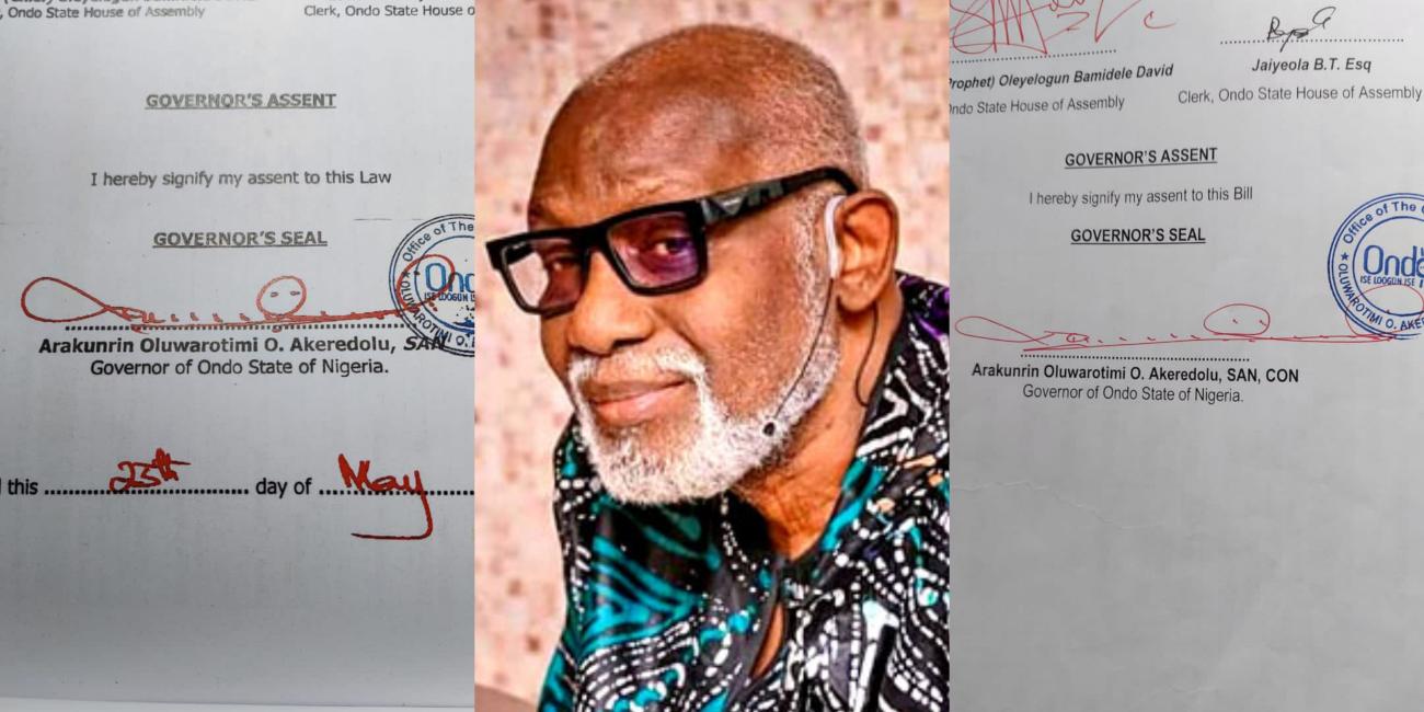 Photos Of Gov Akeredolu's Signature Forged By His Aides, Family Members Emerge