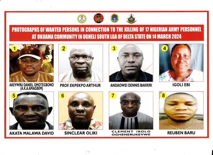 Army declares eight wanted in connection with the k!lling of its officers in Okuama