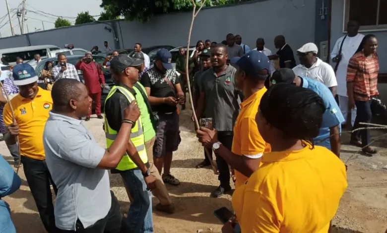 Tension As Angry Labour Members Storm FG's Office, Chase Workers Away With Canes (PHOTOS)