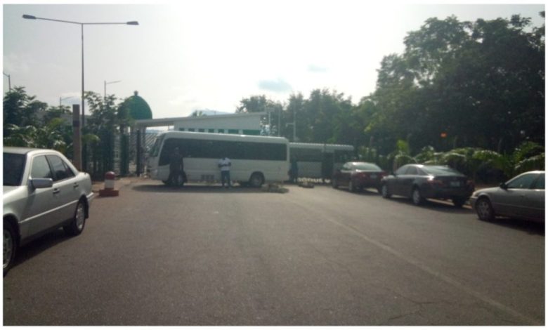 BREAKING: Activities At National Assembly Grounded, Gate Blocked As Strike Hits Abuja (PHOTOS)