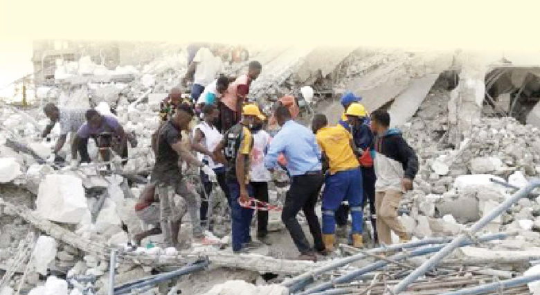 BREAKING: People Die Under The Rubble As Another Building Collapses In Lagos