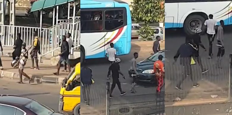 Mayhem As Many Armed Thugs Smash BRT, Rob Passengers In Lagos (VIDEO)